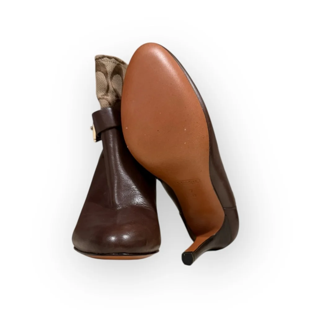 Coach Messina A7765 Brown Leather Signature C Ankle Boots Women’s 7B 4” Heel - Picture 6 of 10